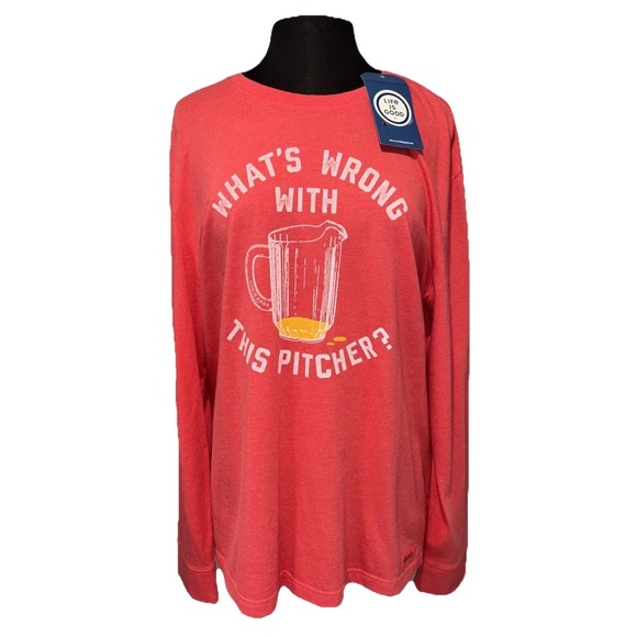 Life Is Good Other - NEW Life is Good Wrong Pitcher Crusher T Men Large Red‎ Long Sleeve Graphic Beer